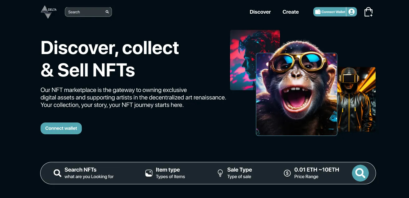 Delta NFT marketplace: screen 1
