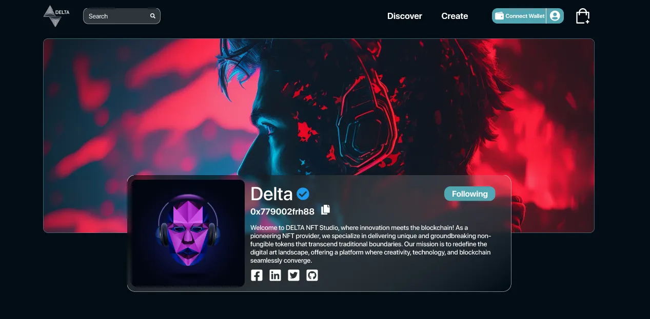 Delta NFT marketplace: screen 2