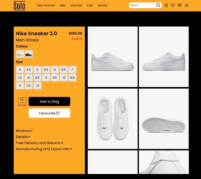 Solo shoe store: screen 2