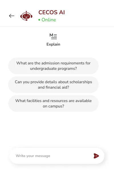 University chatbot: screen 1