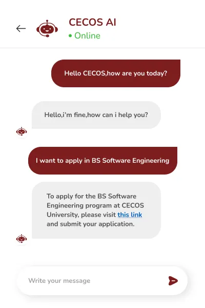 University chatbot: screen 2